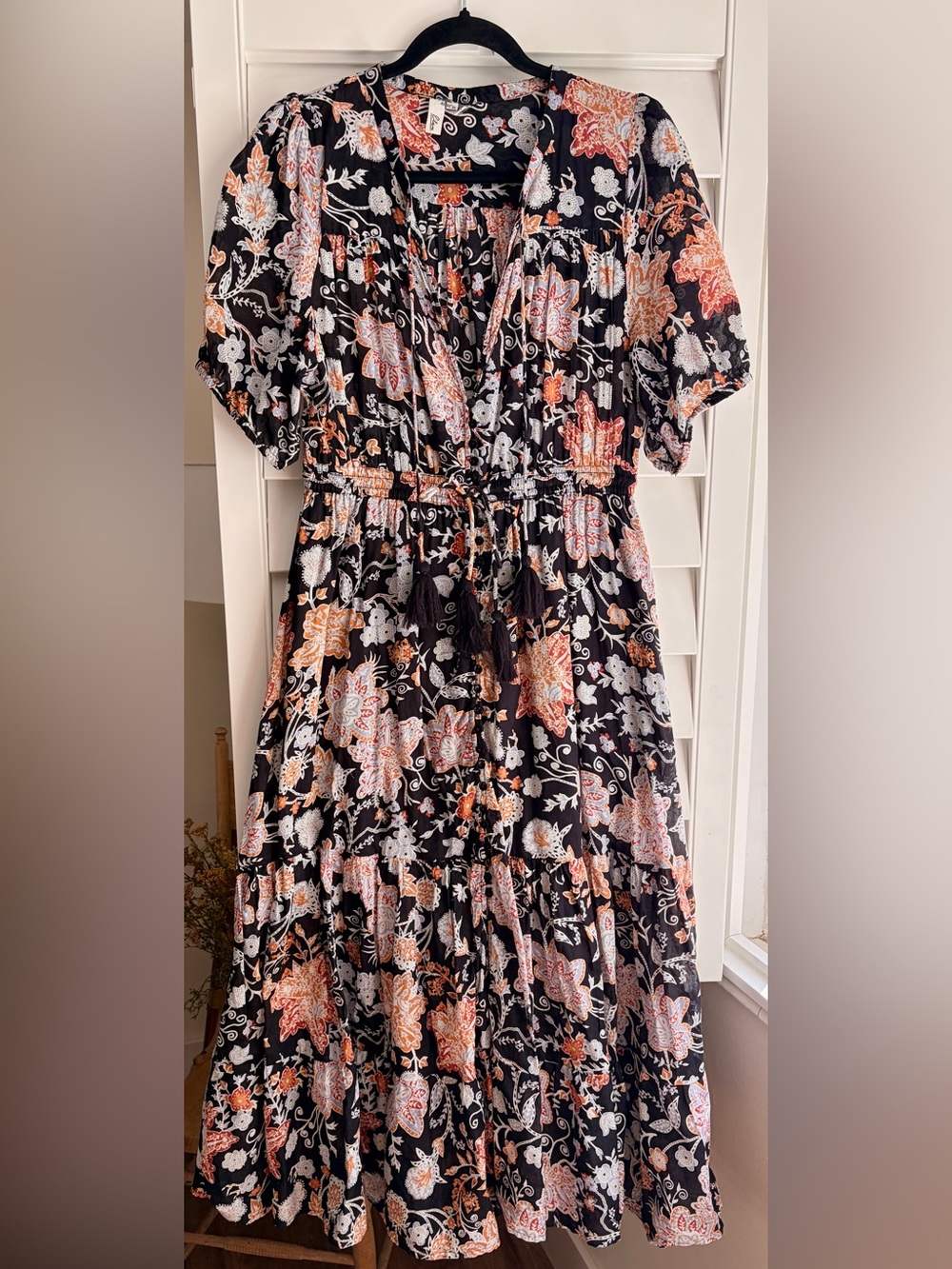 Elan Black Botanical Print Maxi Dress